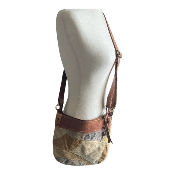 VINTAGE FOSSIL-LEATHER AND SUEDE PATCHWORK CROSSBODY - Picture 8 of 11